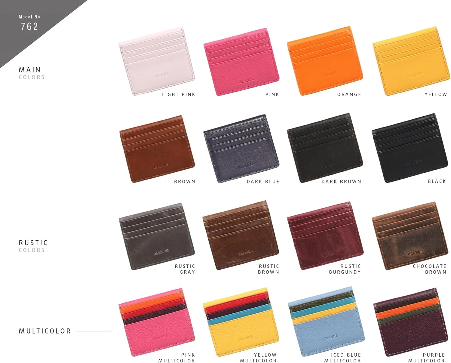 grande 762 Genuine Leather Card Holder For Men Slim Minimalist Card Case Small Magnetic Wallet - Brown