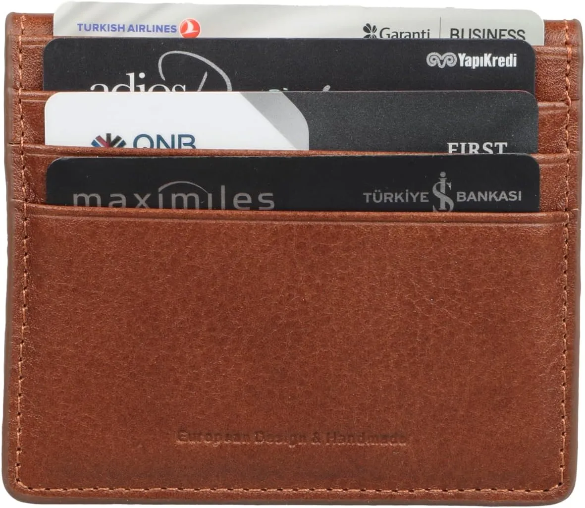 grande 762 Genuine Leather Card Holder For Men Slim Minimalist Card Case Small Magnetic Wallet - Brown