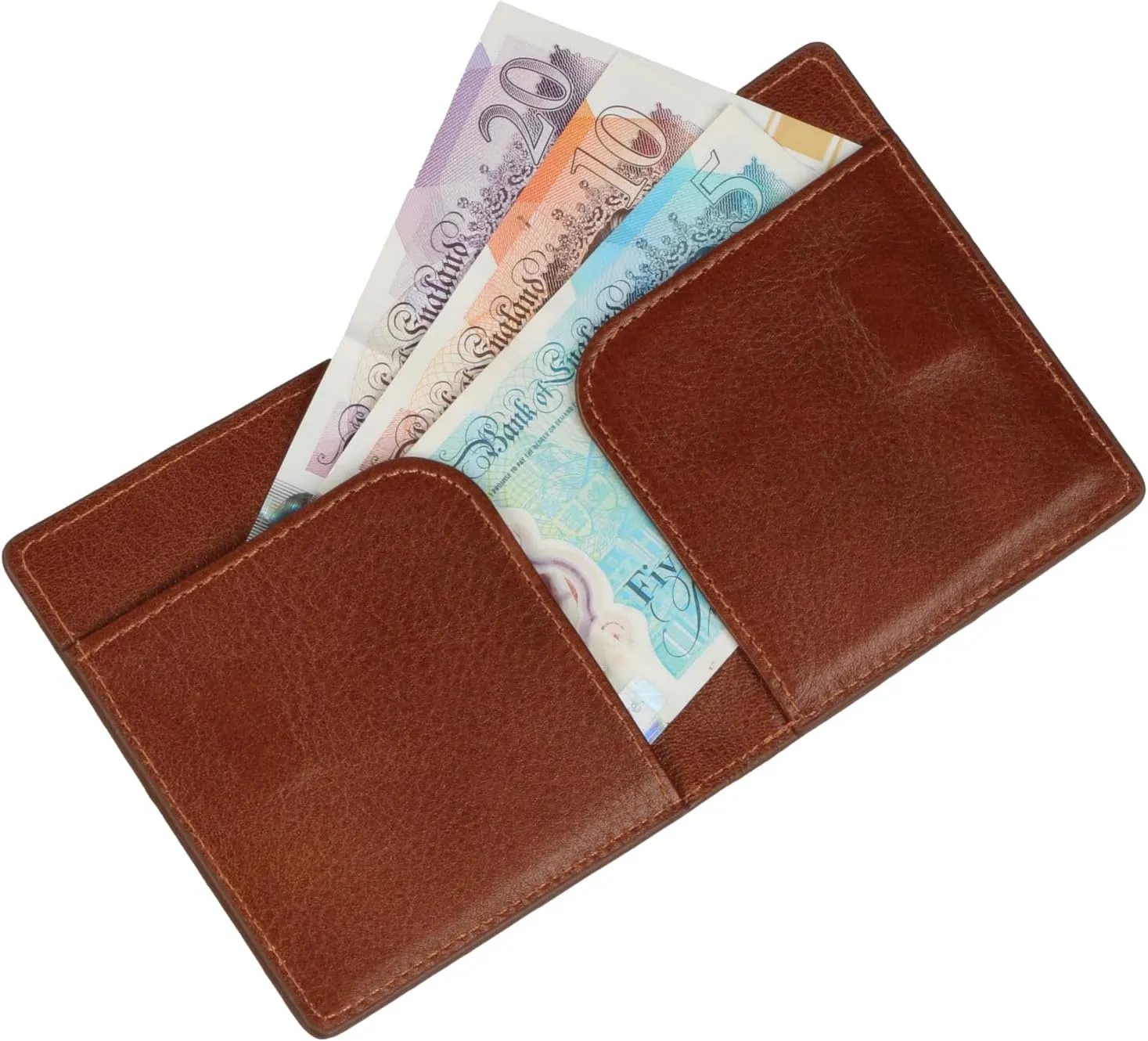 grande 762 Genuine Leather Card Holder For Men Slim Minimalist Card Case Small Magnetic Wallet - Brown