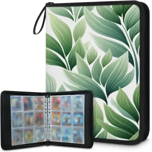 Green Leaf 3 Ring Trading Zipper Binder Strap, Trading Card Binder 9 Pocket, 900 Pockets Card Holder with 50 Removable Sleeves for Game Cards