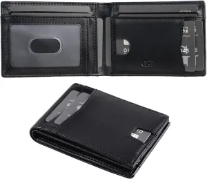 GSG Mens Slim Bifold Wallet, Genuine Leather Wallet, RFID Blocking Wallet With 1 ID Window 10 Cards Holders Mens Front Pocket Wallet With Gift Box, Black