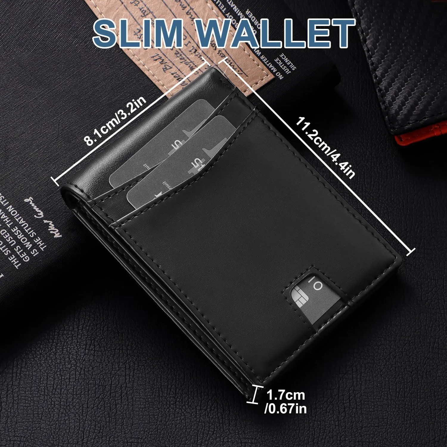 GSG Mens Slim Bifold Wallet, Genuine Leather Wallet, RFID Blocking Wallet With 1 ID Window 10 Cards Holders Mens Front Pocket Wallet With Gift Box, Black