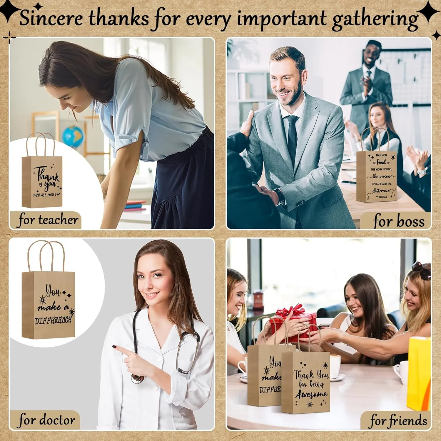 Gueevin 40 Pcs Teacher Employee Appreciation Bulk Thank You Gifts Paper Bags for Nurse Week Mother's Day CNA Week Gift Graduation Appreciation Inspirational Gift(Kraft Color)