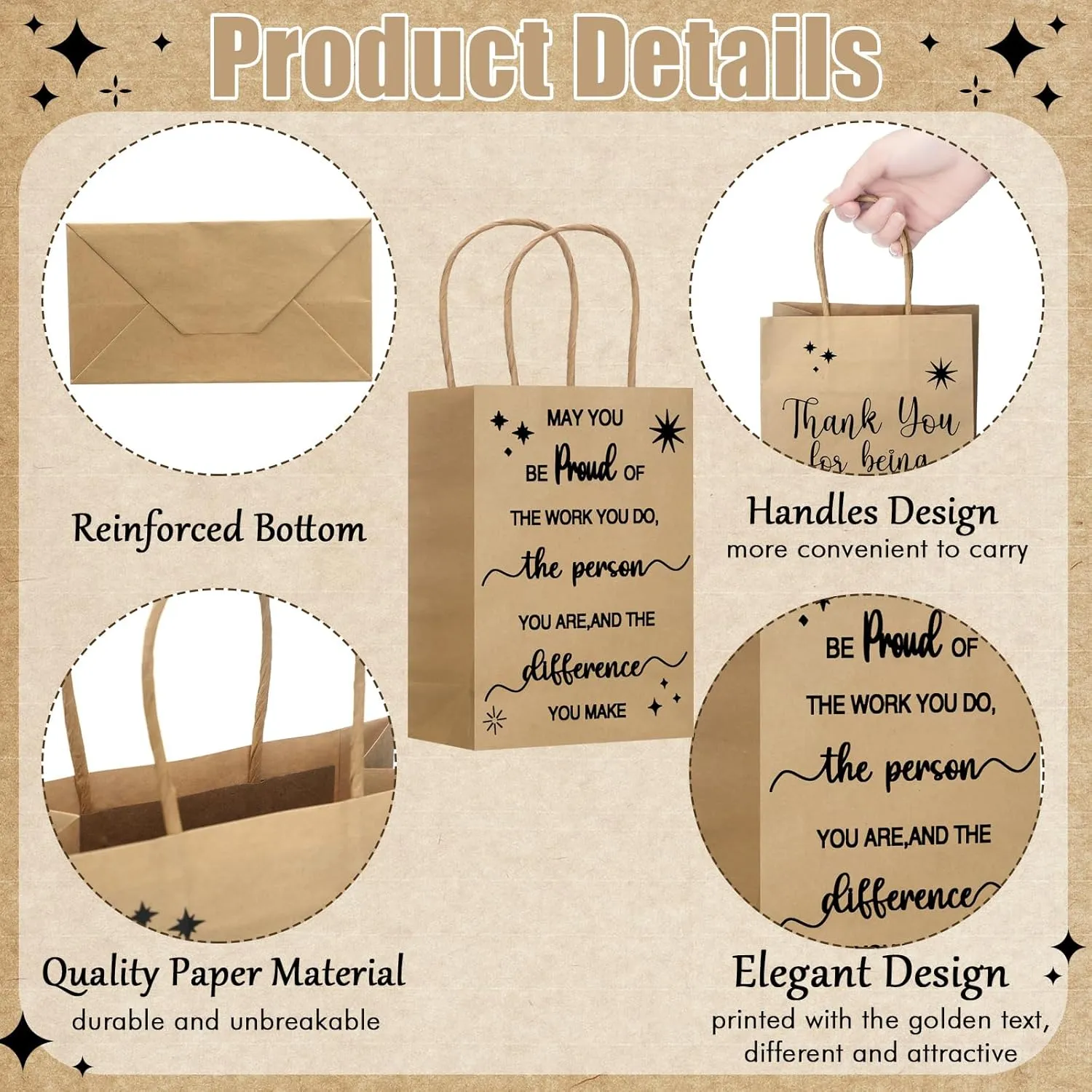 Gueevin 40 Pcs Teacher Employee Appreciation Bulk Thank You Gifts Paper Bags for Nurse Week Mother's Day CNA Week Gift Graduation Appreciation Inspirational Gift(Kraft Color)