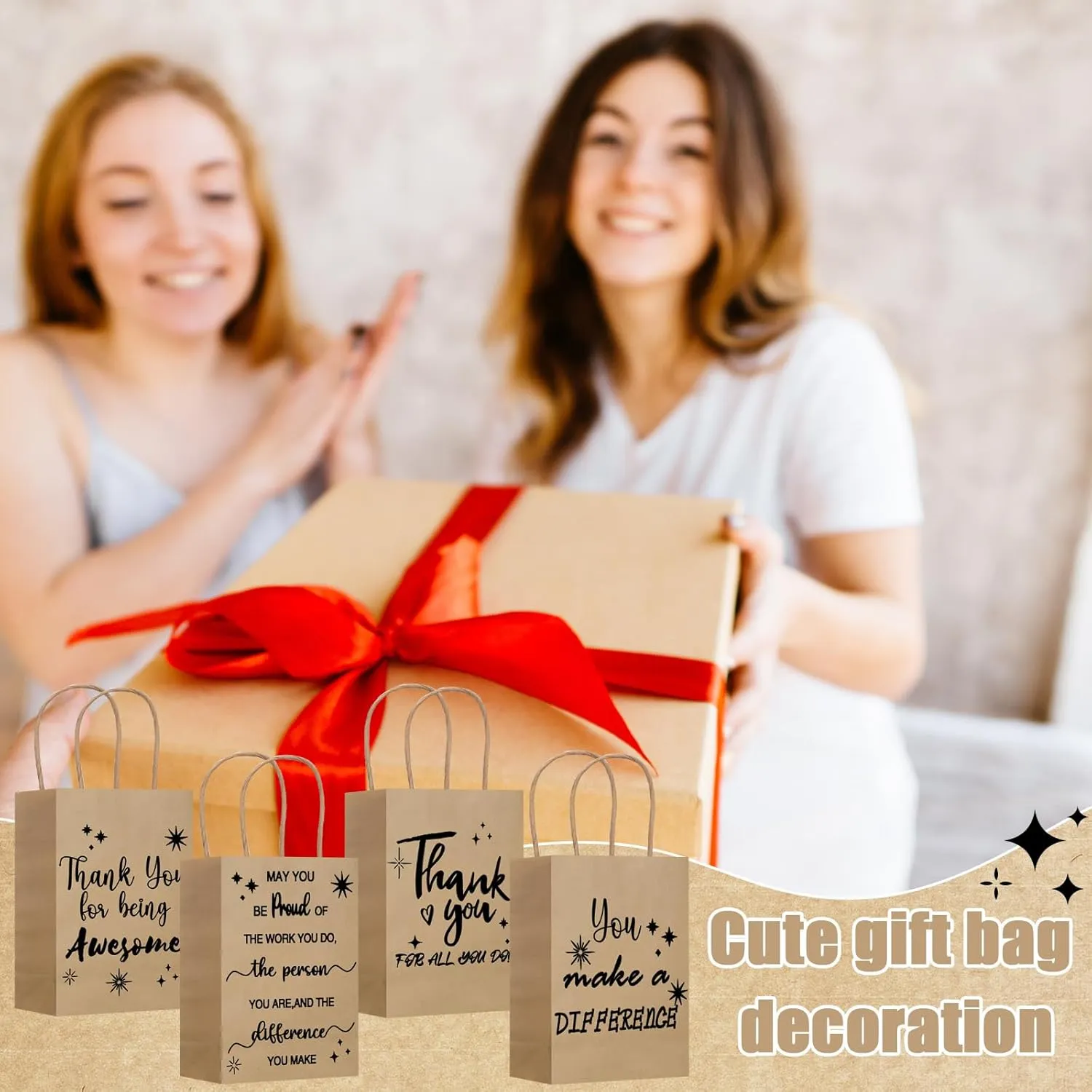 Gueevin 40 Pcs Teacher Employee Appreciation Bulk Thank You Gifts Paper Bags for Nurse Week Mother's Day CNA Week Gift Graduation Appreciation Inspirational Gift(Kraft Color)