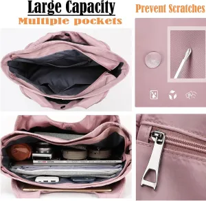 Gym Tote Bags for Women 35L, Travel Duffel Bag Compartments with Zipper, Shoulder Weekender Overnight Bag for 16in Laptop (Pink)