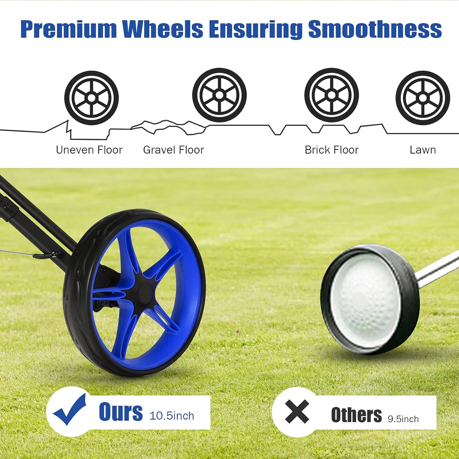GYMAX Folding Golf Push Cart with Swivel Front Wheel, 3 Wheel Adjustable Golf Pull Cart, Easy Folding Compact Golf Trolley for Clubs