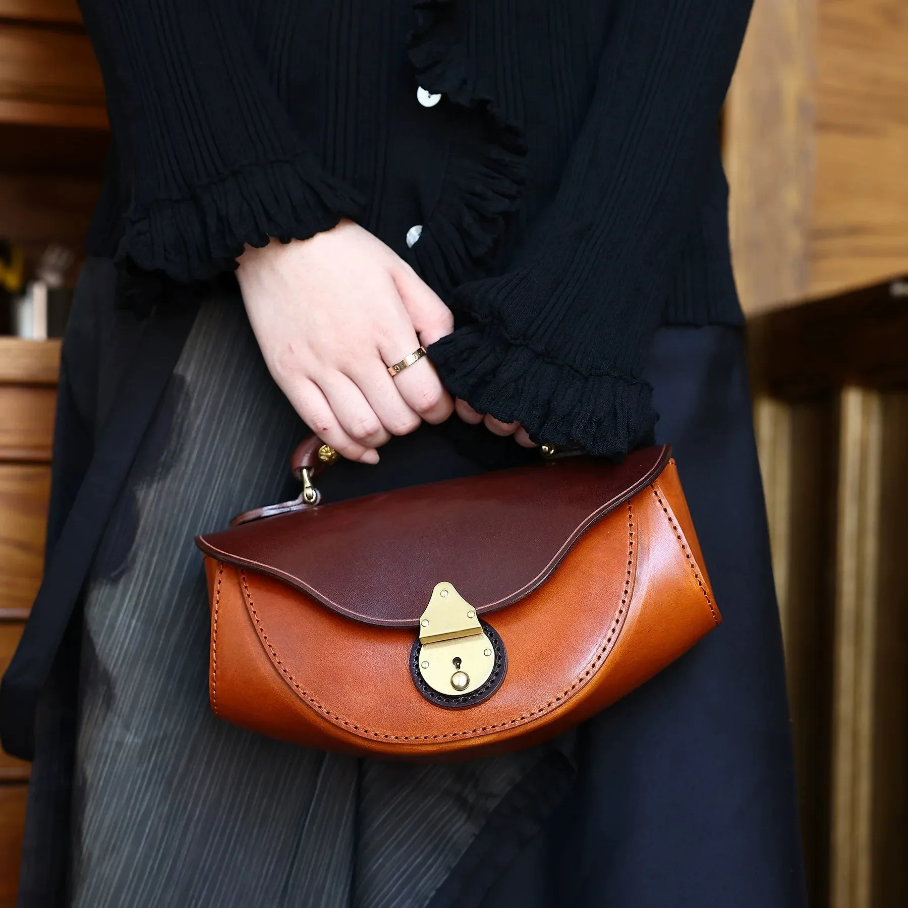 Half Work Leather Handbag
