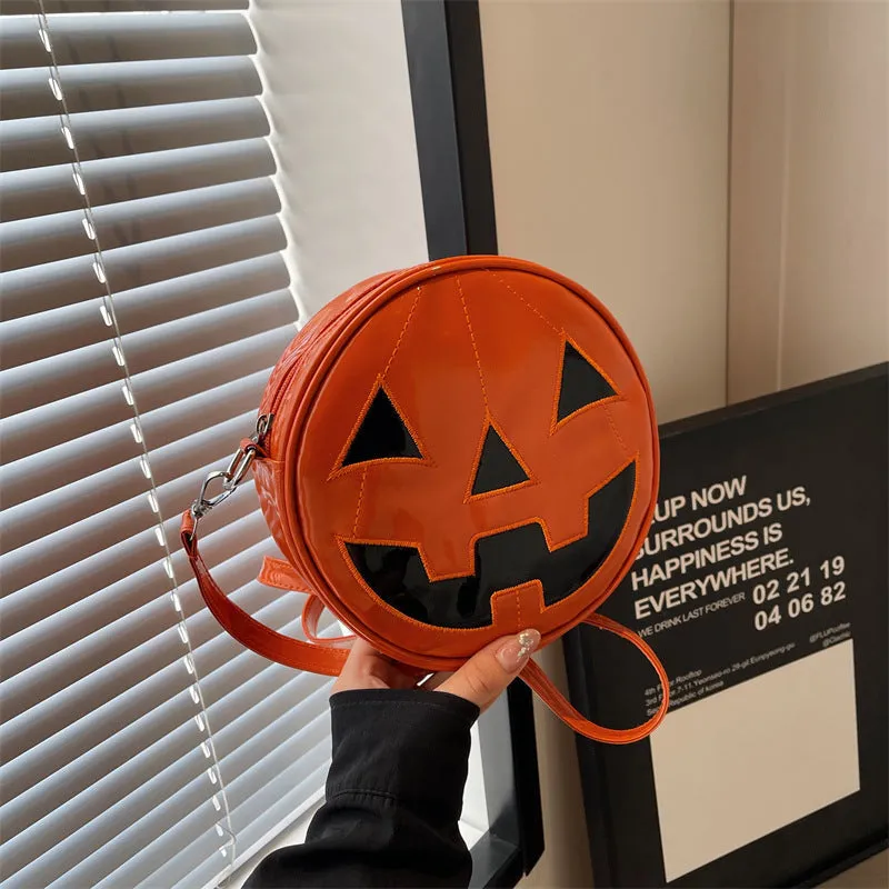 Halloween Pumpkin Small Round Bag Girls Funny Cute Shoulder Bag