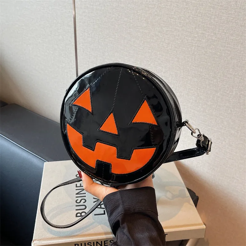 Halloween Pumpkin Small Round Bag Girls Funny Cute Shoulder Bag