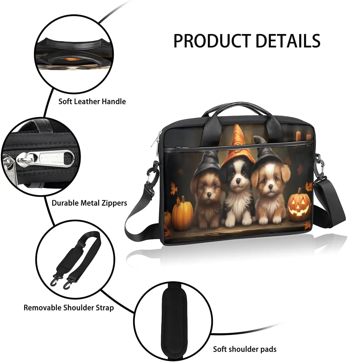 Halloween Town Laptop Bag for Men Women 13-15 Inch Case Bags Sleeve Shoulder with Anti Slip Removable The Pad Straps