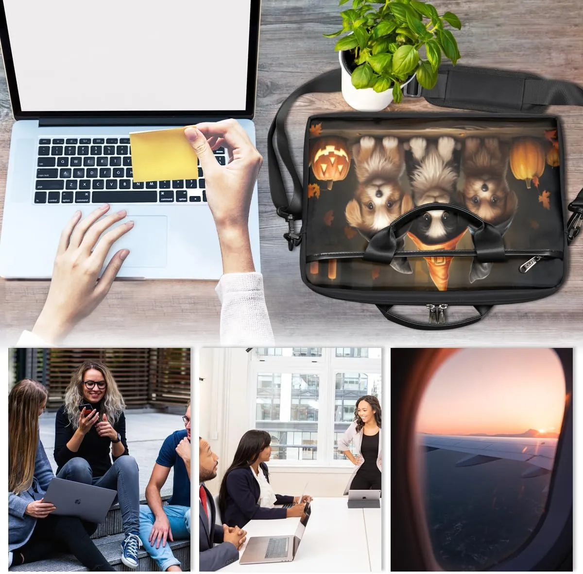 Halloween Town Laptop Bag for Men Women 13-15 Inch Case Bags Sleeve Shoulder with Anti Slip Removable The Pad Straps