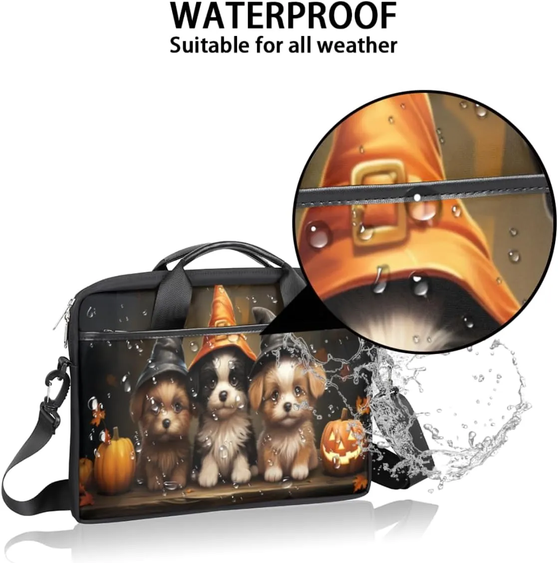 Halloween Town Laptop Bag for Men Women 13-15 Inch Case Bags Sleeve Shoulder with Anti Slip Removable The Pad Straps