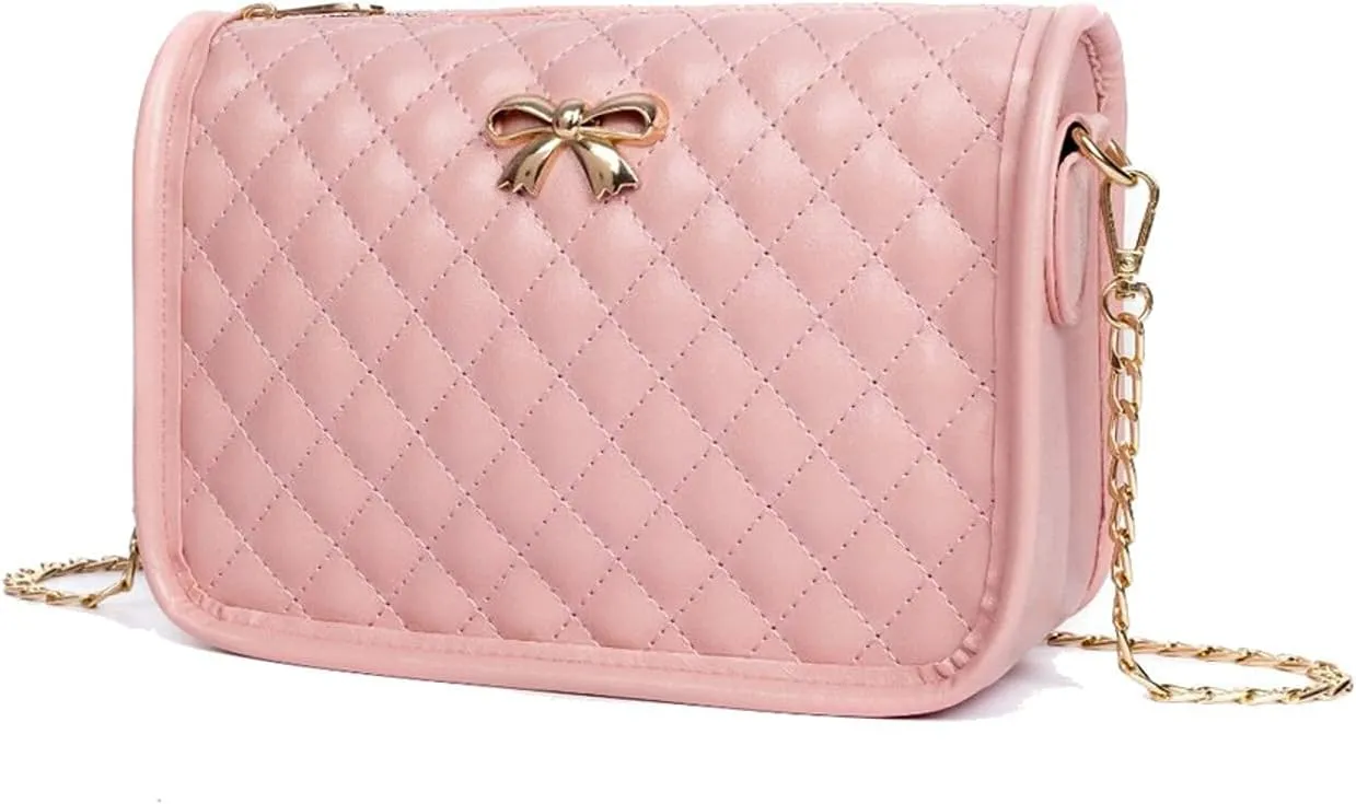 Hanbella Crossbody Purse for Women - Cute Quilted Leather Shoulder Bag with Gold Chain Strap for Teen Girls - Womens Clutch