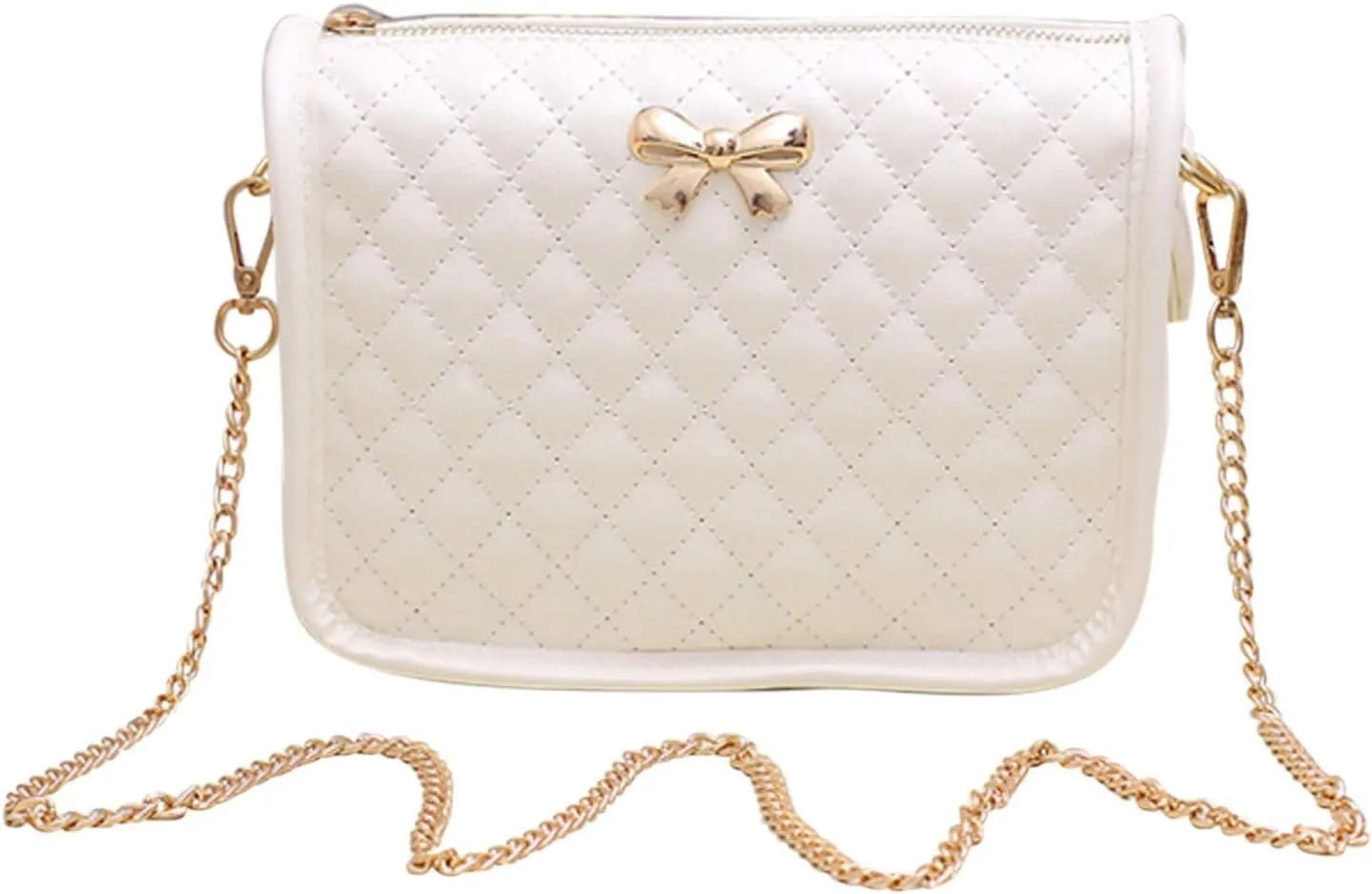 Hanbella Crossbody Purse for Women - Cute Quilted Leather Shoulder Bag with Gold Chain Strap for Teen Girls - Womens Clutch