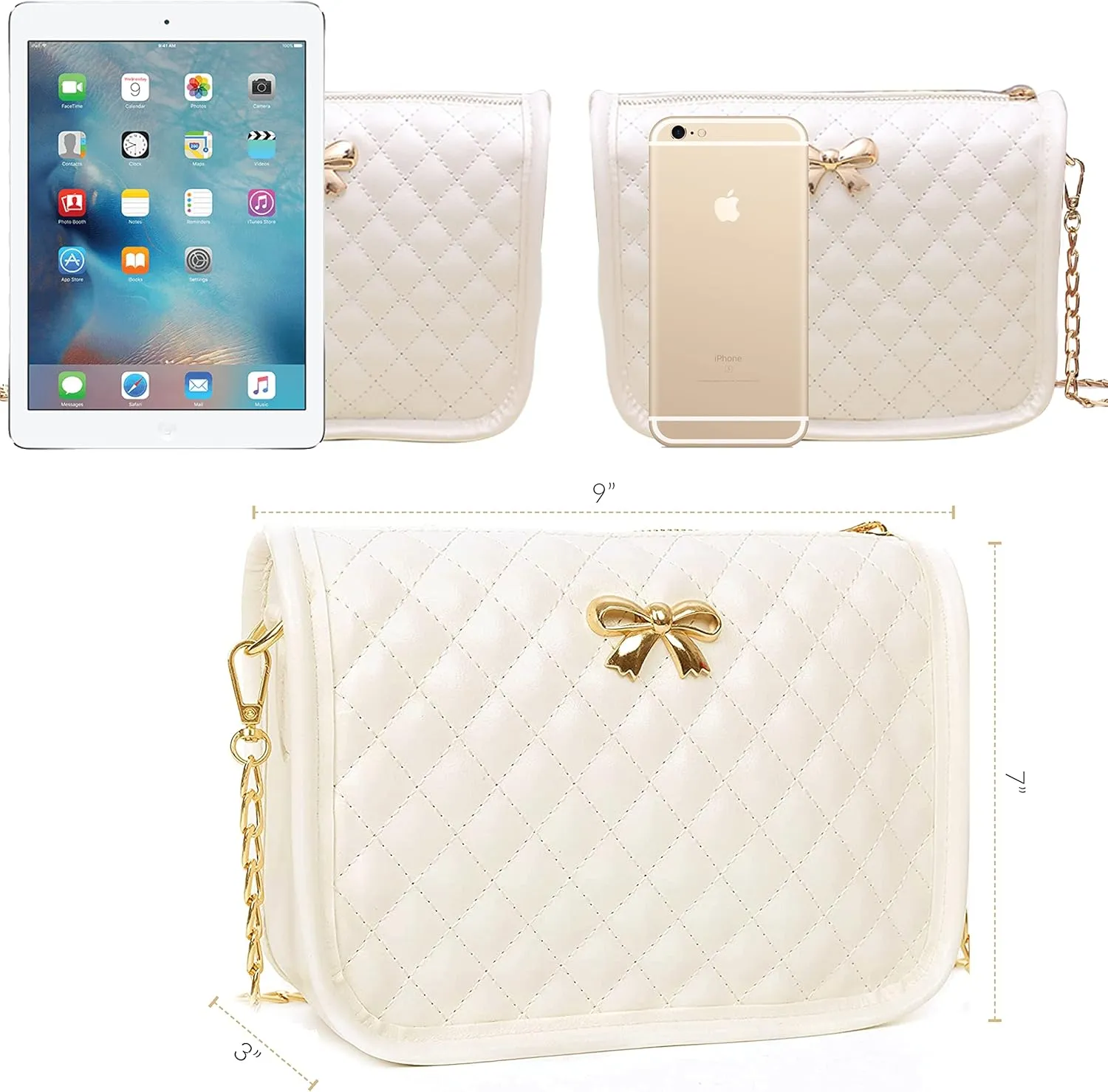 Hanbella Crossbody Purse for Women - Cute Quilted Leather Shoulder Bag with Gold Chain Strap for Teen Girls - Womens Clutch