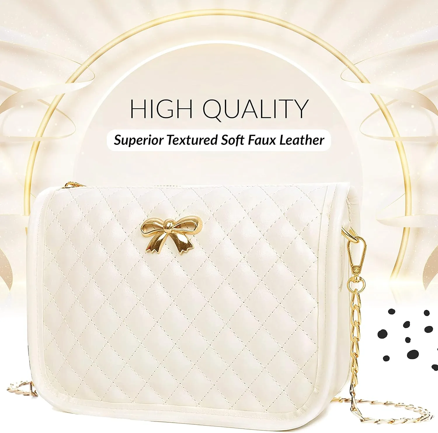 Hanbella Crossbody Purse for Women - Cute Quilted Leather Shoulder Bag with Gold Chain Strap for Teen Girls - Womens Clutch