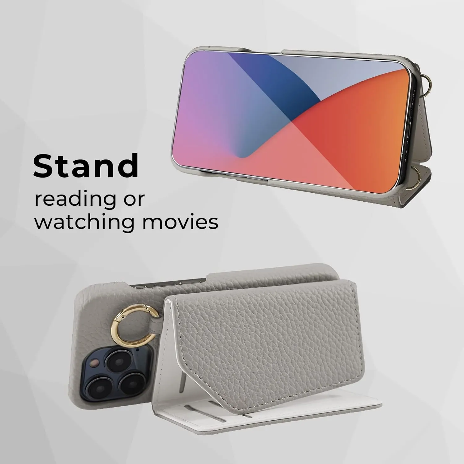 HANDODO Wallet Case Compatible iPhone 14 Pro,Women Vegan Leather Detachable Crossbody Phone Case with RFID Blocking Card Holder Adjustable Strap Shockproof Kickstand Phone Wallet (Grey)