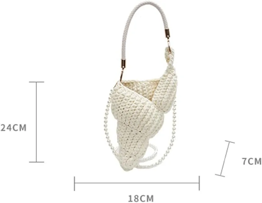 Handwoven Fashion Seashell Bag for Women Crochet Beach Bag Unique Boho Clutch with Pearl Strap Leather Handle 2025