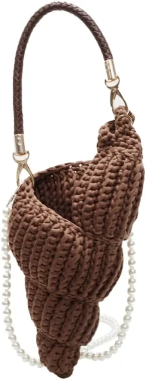 Handwoven Fashion Seashell Bag for Women Crochet Beach Bag Unique Boho Clutch with Pearl Strap Leather Handle 2025