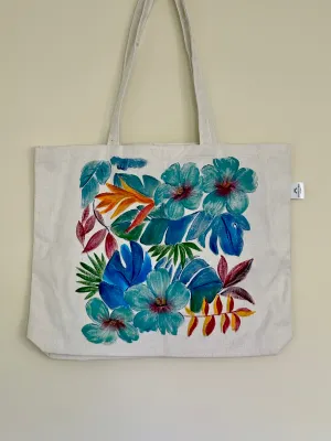 Happy Hibiscus - Hand Painted, Canvas Tote Bag