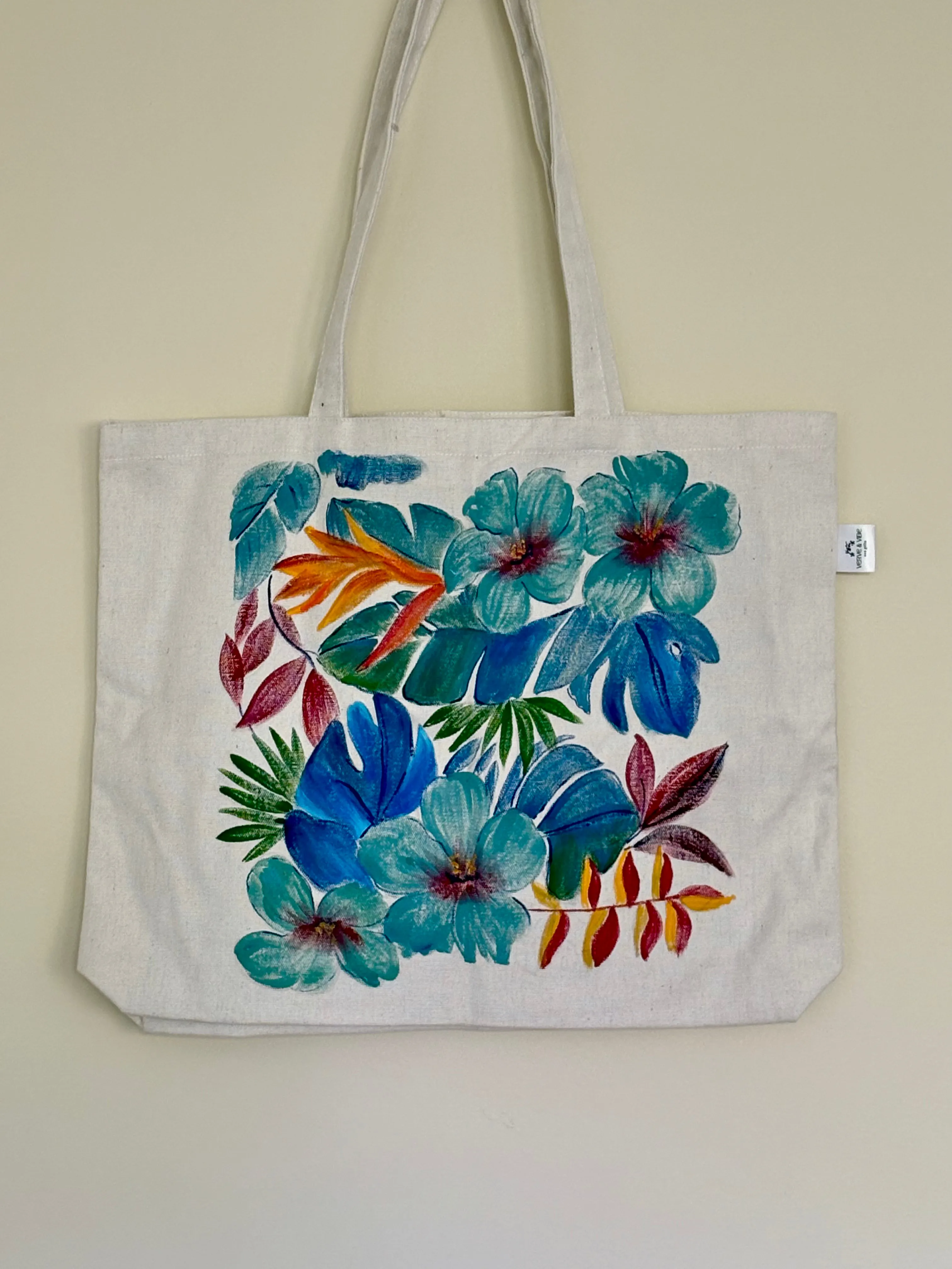 Happy Hibiscus - Hand Painted, Canvas Tote Bag