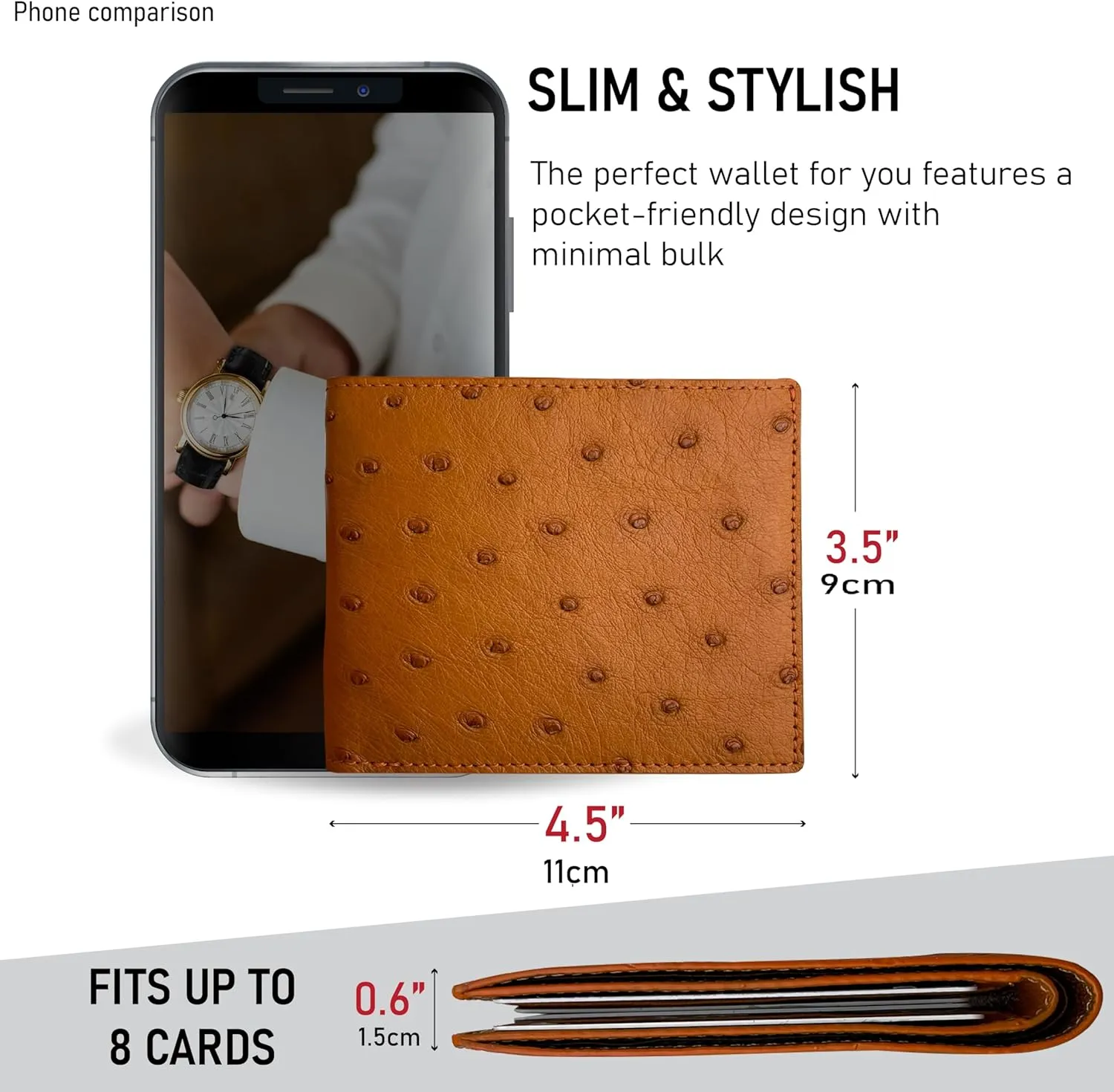 HATA Men Leather Wallet Croc RFID Blocking Front Pocket AIIigator Handmade Gift For Birthday Wedding Anniversary Father's Day