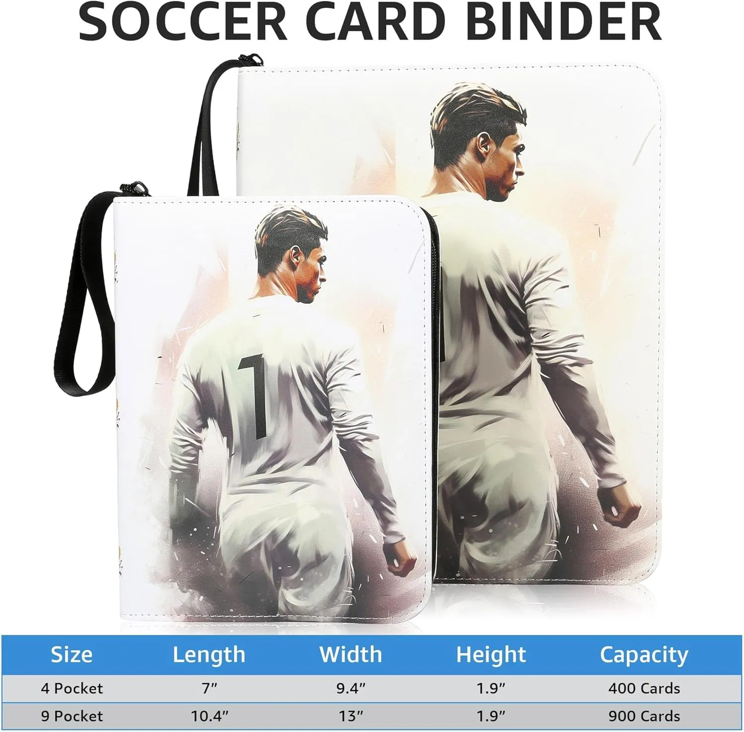 HBK Soccer Card Binder, PU Leather Soccer Card Holder with 50 Sleeves for Sports Card Storage, Soccers Gift for Trading Cards Collectors (900 Pocket)