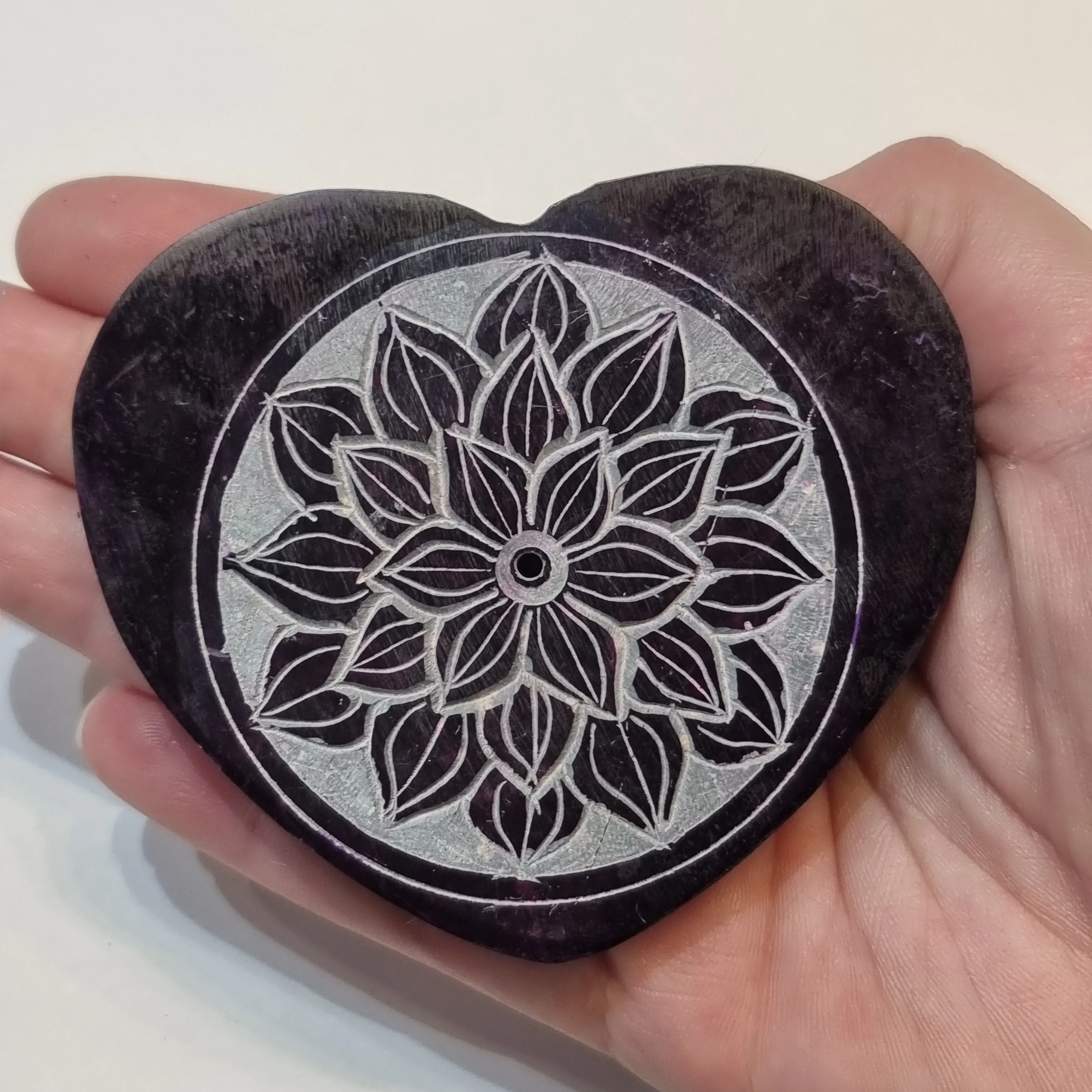 Heart soap stone incense holder - assorted