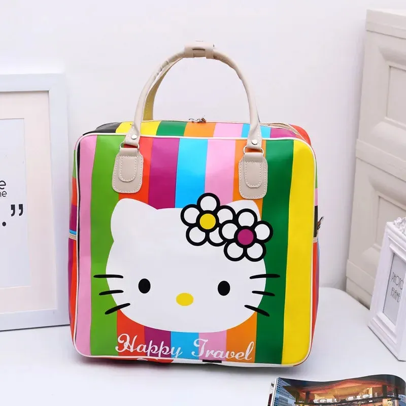 Hello Kitty Cartoon Travel Bag Women's Portable Girls Luggage Bags PU High Capacity Sanrio Kawaii Purses and Handbags Printed