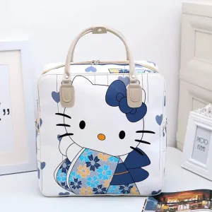Hello Kitty Cartoon Travel Bag Women's Portable Girls Luggage Bags PU High Capacity Sanrio Kawaii Purses and Handbags Printed
