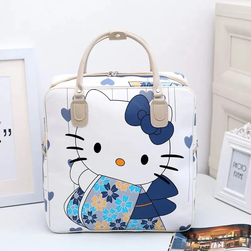 Hello Kitty Cartoon Travel Bag Women's Portable Girls Luggage Bags PU High Capacity Sanrio Kawaii Purses and Handbags Printed