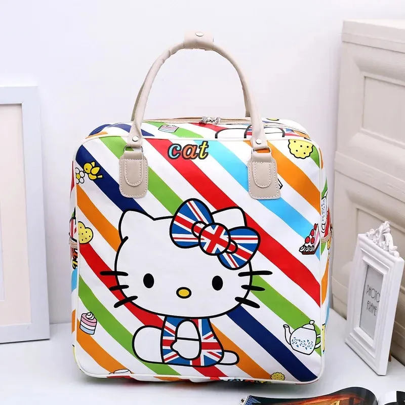 Hello Kitty Cartoon Travel Bag Women's Portable Girls Luggage Bags PU High Capacity Sanrio Kawaii Purses and Handbags Printed