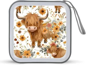 Highland Cow Print CD Case Portable DVD Disc Storage Box CD Wallet Holder Organizer for Car Travel