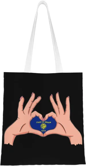 Holding A Heart Flag Of Oregon Tote Bag for Women Canvas Shopping Bags Reusable Large Capacity Casual Shoulder Handbags Grocery Bags DIY Gift Bags