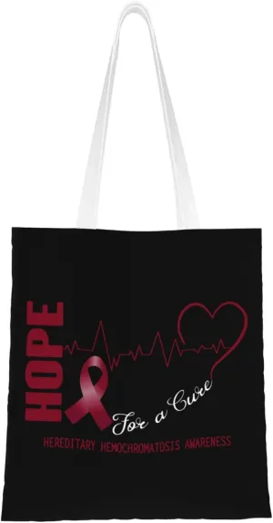 Hope For A Cure Hereditary Hemochromatosis Awarene Tote Bag for Women Canvas Shopping Bags Reusable Beach Bag Grocery Bags Tote Shoulder Bag Gift Bags