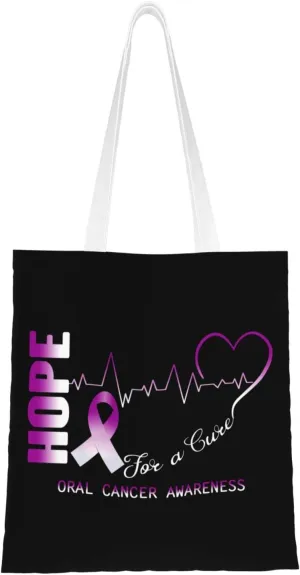 Hope For A Cure Oral Cancer Awareness Tote Bag for Women Canvas Shopping Bags Reusable Large Capacity Casual Shoulder Handbags Grocery Bags DIY Gift Bags