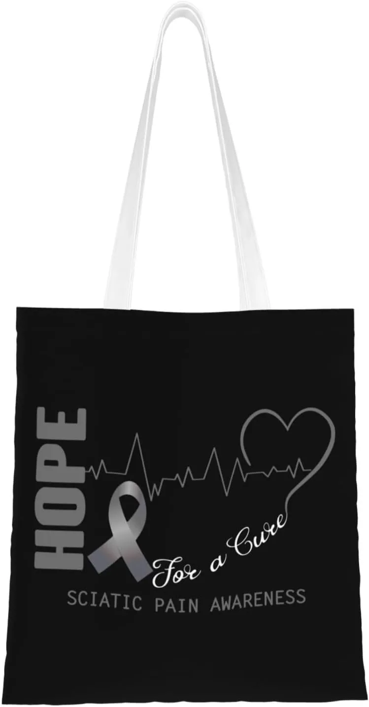 Hope For A Cure Sciatic Pain Awareness Tote Bag for Women Canvas Shopping Bags Reusable Large Capacity Casual Shoulder Handbags Grocery Bags DIY Gift Bags
