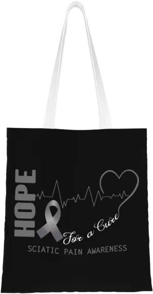 Hope For A Cure Sciatic Pain Awareness Tote Bag for Women Canvas Shopping Bags Reusable Large Capacity Casual Shoulder Handbags Grocery Bags DIY Gift Bags