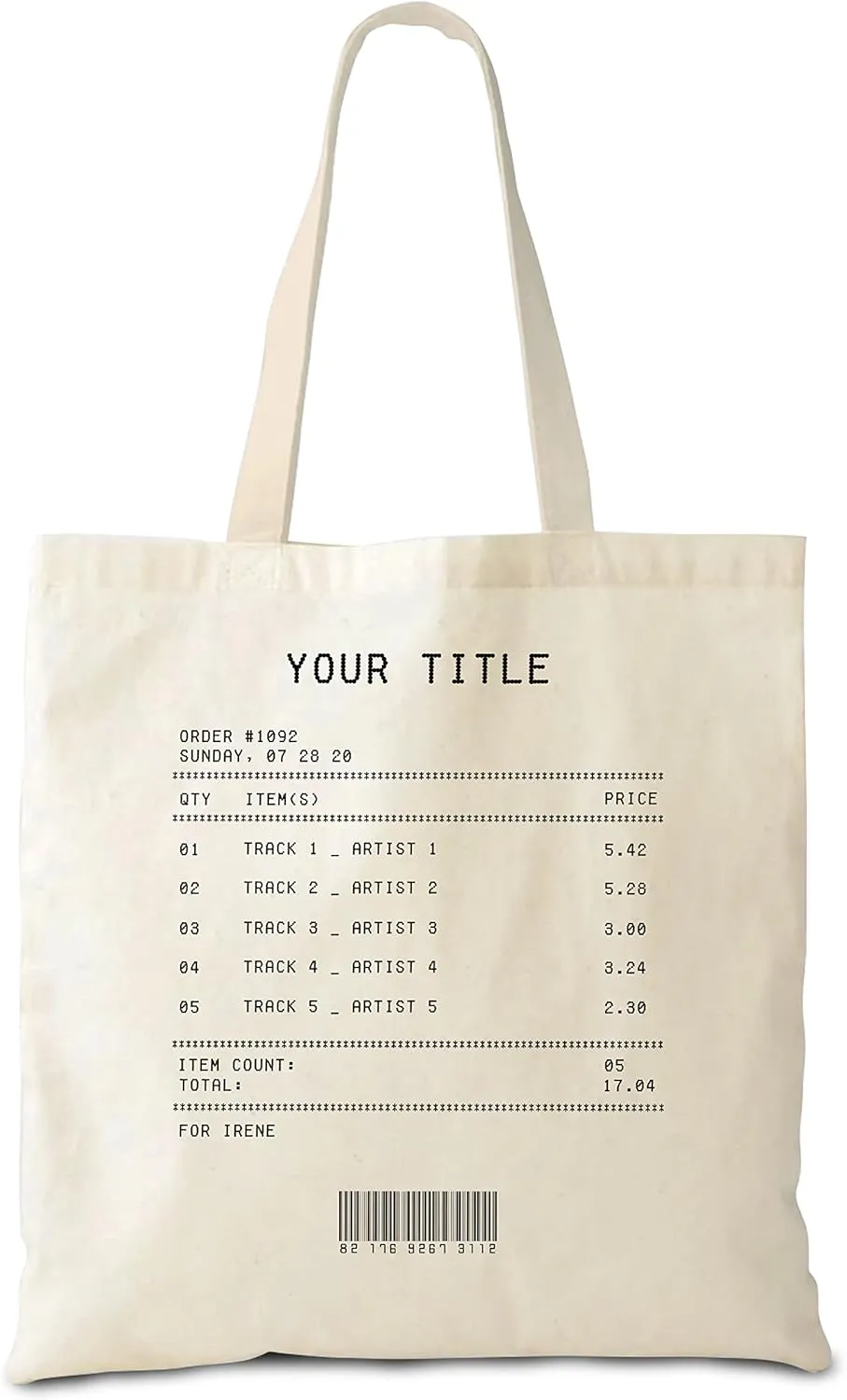 Hyturtle Personalized Playlist Receipt Canvas Tote Bags, Gifts For Women Music Lover Musician On Birthday Music Festival