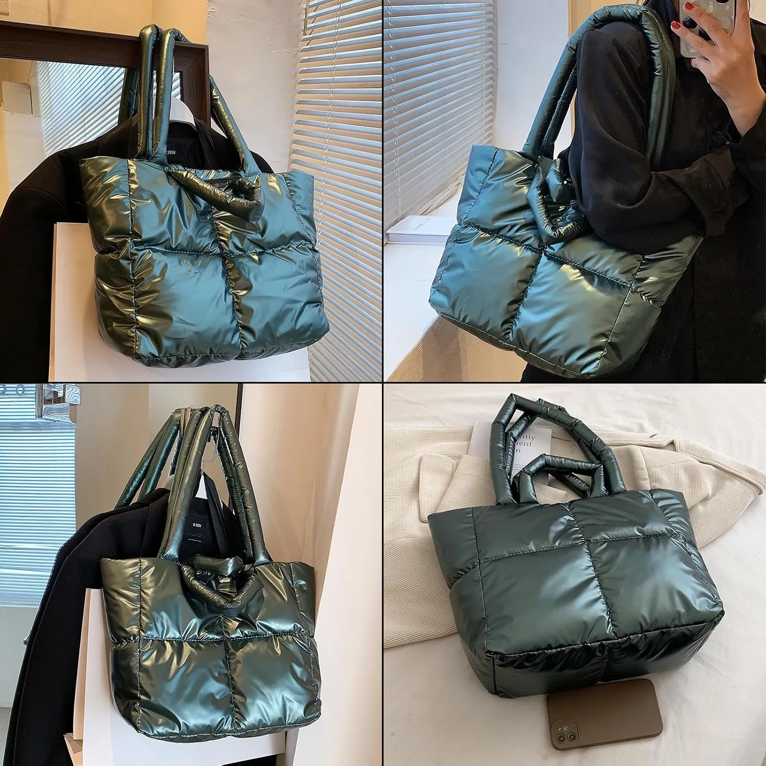 I IHAYNER Puffer Tote Bag for Women Large Quilted Purse Ladies Padding Shoulder Bag Lightweight Puffy Tote Bag and Satchels