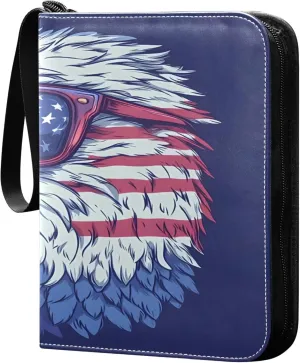 Independence Day Bird Card Binder 4 Pocket Collectible Trading Card Albums with 50 Sleeves Double Side PU Waterproof 3 Ring for Sports & Game Cards