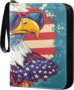 Independence Day Bird Card Binder 4 Pocket Collectible Trading Card Albums with 50 Sleeves Double Side PU Waterproof 3 Ring for Sports & Game Cards