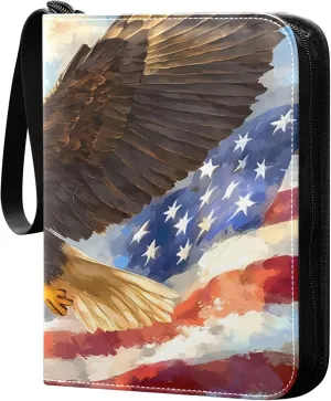 Independence Day Bird Card Binder 4 Pocket Collectible Trading Card Albums with 50 Sleeves Double Side PU Waterproof 3 Ring for Sports & Game Cards