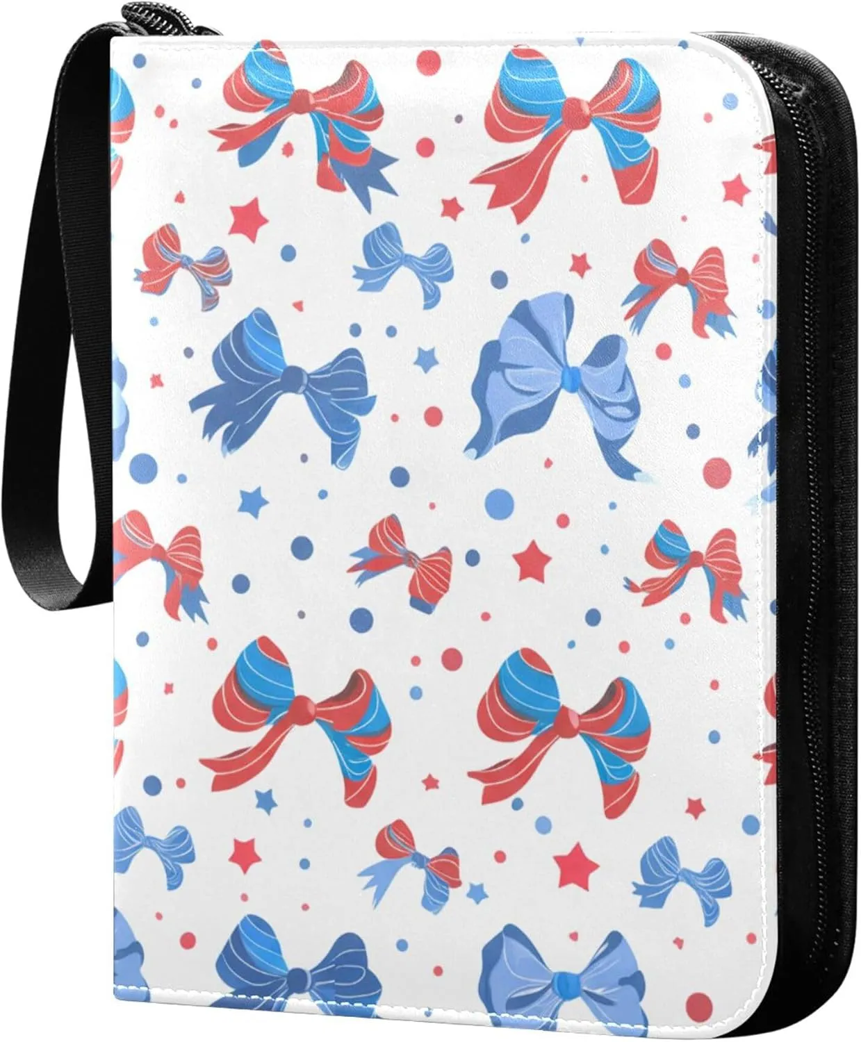Independence Day Bows and Stars Card Binder 4 Pocket Collectible Trading Card Albums with 50 Sleeves Double Side PU Waterproof 3 Ring for Sports & Game Cards