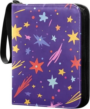 Independence Day Colored Stars Card Binder 4 Pocket Collectible Trading Card Albums with 50 Sleeves Double Side PU Waterproof 3 Ring for Sports & Game Cards