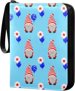 Independence Day Cute Dwarf Card Binder 4 Pocket Collectible Trading Card Albums with 50 Sleeves Double Side PU Waterproof 3 Ring for Sports & Game Cards