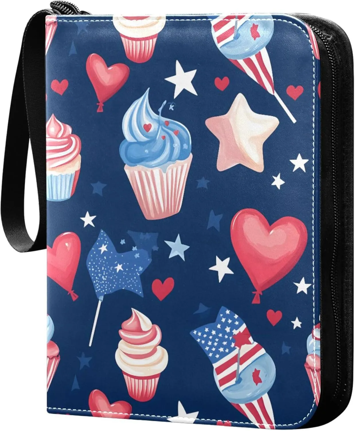 Independence Day Food and Stars Card Binder 4 Pocket Collectible Trading Card Albums with 50 Sleeves Double Side PU Waterproof 3 Ring for Sports & Game Cards