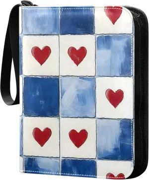 Independence Day Heart Pattern Card Binder 4 Pocket Collectible Trading Card Albums with 50 Sleeves Double Side PU Waterproof 3 Ring for Sports & Game Cards