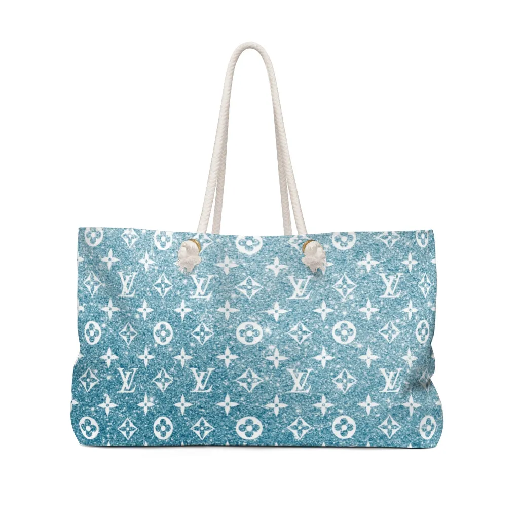 Inspired Blue Glitter Trendy Oversized Weekender or Beach Tote